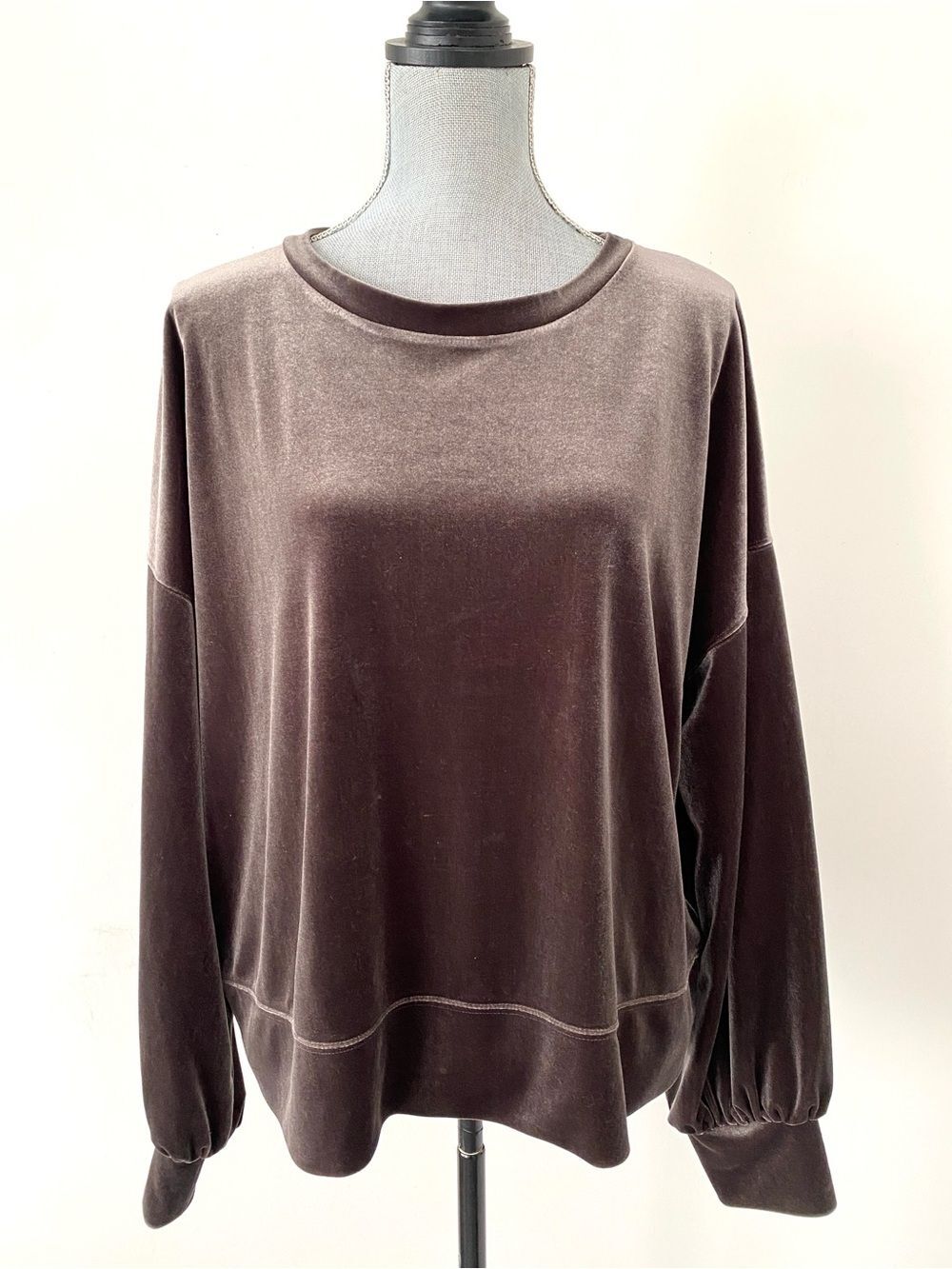 Madewell Chocolate Brown Velvet Crewneck Pullover Sz XL Effortless Chic Class
